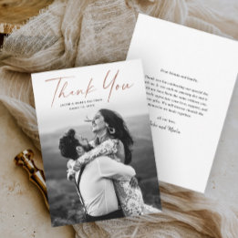 Cartão De Agradecimento Casamento Foto Script Moderno Dourado Rosa