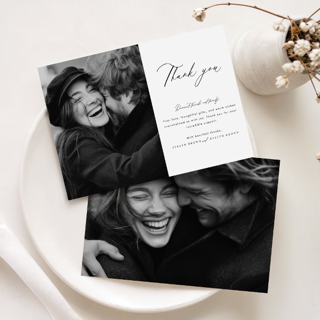 Cartão De Agradecimento Casamento Foto Script Moderno Minimalista (Criador carregado)