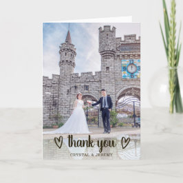Cartão De Agradecimento Casamento Foto Simples Coração Preto e Branco Fofo