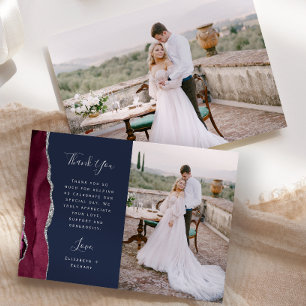 Cartão De Agradecimento Casamento Fotografia Ágata Borgonha Script Prata A