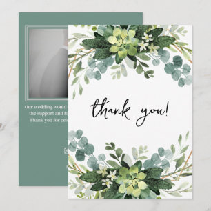 Cartão De Agradecimento Casamento fotográfico botânico de eucalipto elegan