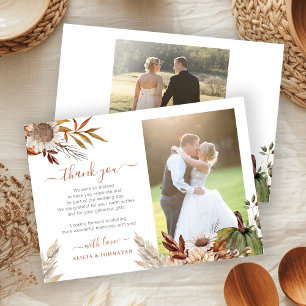 Cartão De Agradecimento Casamento fotográfico botânico rústico outono