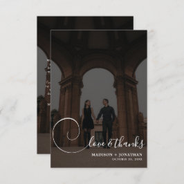 Cartão De Agradecimento Casamento Fotográfico com Cinza Escuro 2