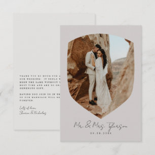 Cartão De Agradecimento Casamento Fotográfico com Frame de Escrita Manual 