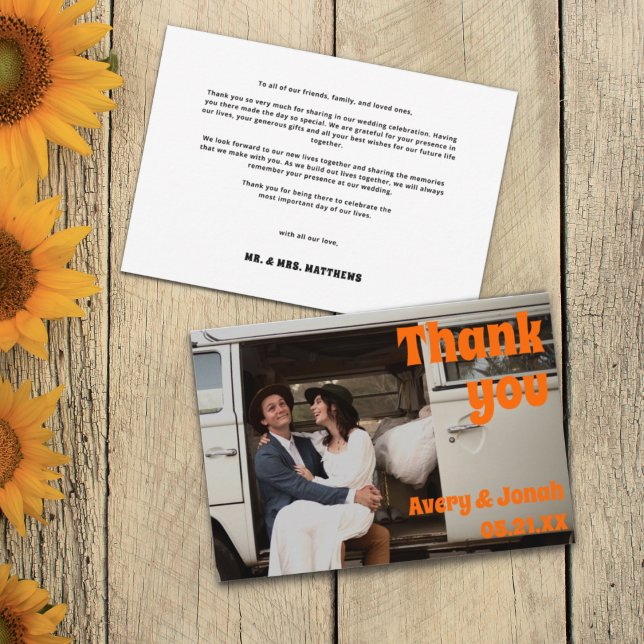 Cartão De Agradecimento Casamento Fotográfico com Típica Retroativa Modern (Criador carregado)