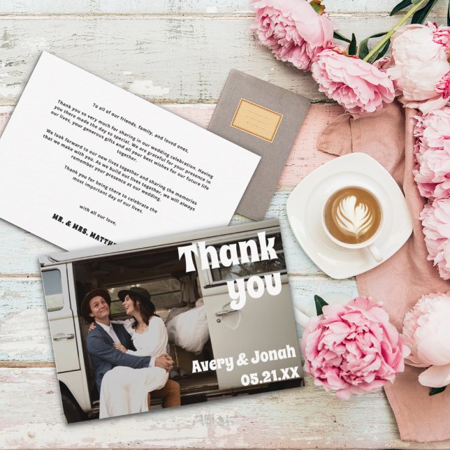 Cartão De Agradecimento Casamento Fotográfico com Típica Retroativa Modern (Criador carregado)