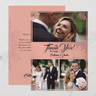 Cartão De Agradecimento Casamento Fotográfico Cor-de-Rosa 3 da Deco de Art