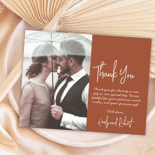 Cartão De Agradecimento Casamento Fotográfico de Boho Terracotta Elegante