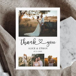 Cartão De Agradecimento Casamento Fotográfico de Caligrafia Chic Heart Obr