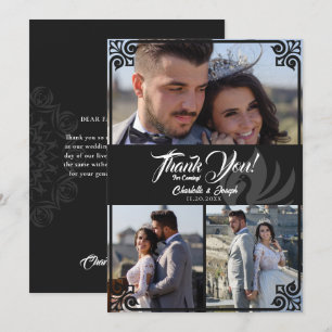 Cartão De Agradecimento Casamento Fotográfico de Deco Negro Swan 3