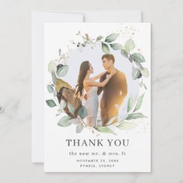 Cartão De Agradecimento Casamento Fotográfico de Leafy Rustic Greenery Wre