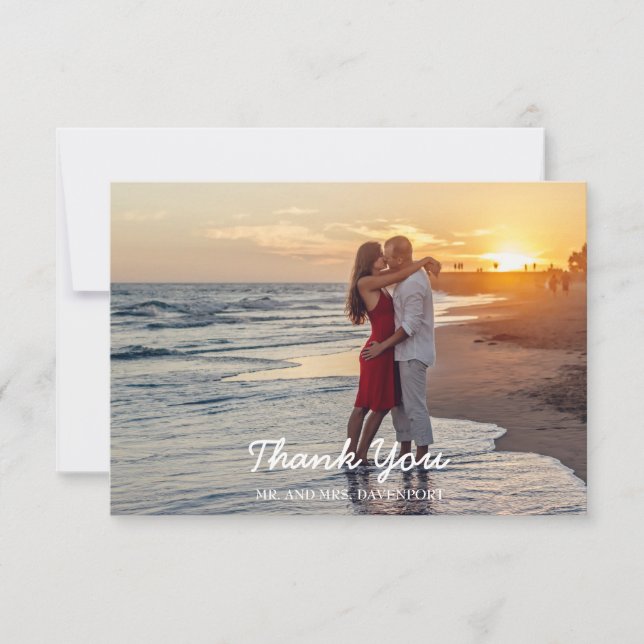 Cartão De Agradecimento Casamento Fotográfico de Luzes de Madeira Rústica  (Frente)