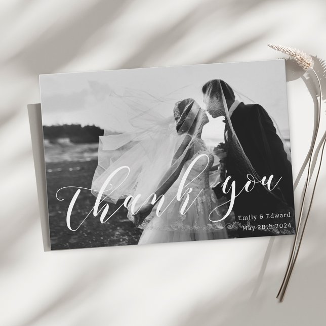 Cartão De Agradecimento Casamento Fotográfico de Modern Trendy Calliograph (Criador carregado)