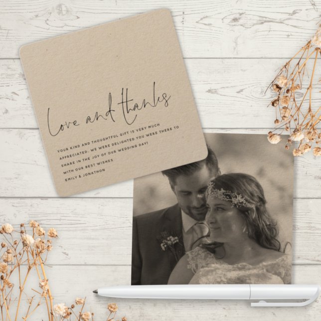 Cartão De Agradecimento Casamento Fotográfico de Obrigados de Amor Contemp (Criador carregado)