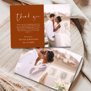 Cartão De Agradecimento Casamento Fotográfico de Orange Terracotta Queimad