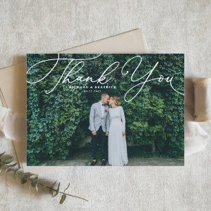 Cartão De Agradecimento Casamento Fotográfico de Script Beatrice Elegante