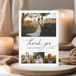 Cartão De Agradecimento Casamento Fotográfico de Script Calliografia Obrig<br><div class="desc">O cartões de agradecimentos moderno de casamento apresenta uma caligrafia fofa com 5 fotos. No verso,  personalize sua mensagem de obrigado.</div>