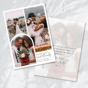 Cartão De Agradecimento Casamento Fotográfico de Script de Caligrafia Chic