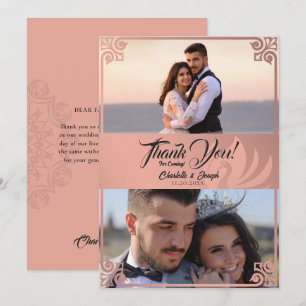 Cartão De Agradecimento Casamento Fotográfico de Swan 2 Rosa de Arte Moder