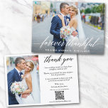 Cartão De Agradecimento Casamento Fotográfico do Código QR 2 - Caligrafia<br><div class="desc">Script de Caligrafia Elegante moderno para sempre, noiva de casamento agradecida e Cartões de agradecimentos fotográfico do Groom 2 com seu código de verificação QR. Adicione o seu site de casamento ou o endereço da rede social para que os seus convidados possam ver mais fotos de casamento ou álbum de...</div>