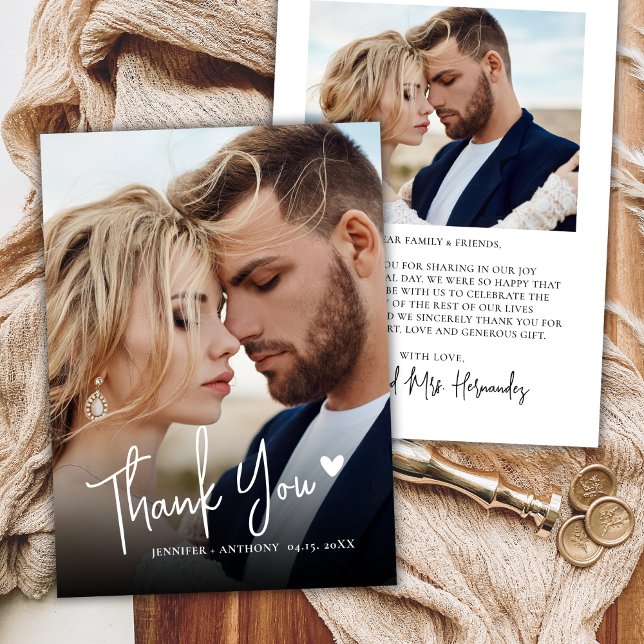 Cartão De Agradecimento Casamento Fotográfico do Coração 2 da Caligrafia M (Criador carregado)