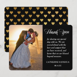Cartão De Agradecimento Casamento Fotográfico do Dourado Coração Obrigado