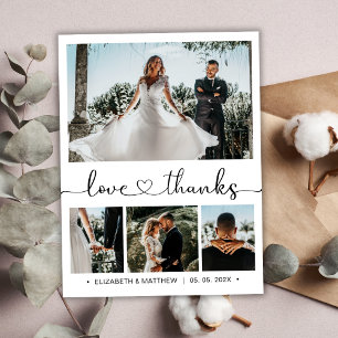 Cartão De Agradecimento Casamento Fotográfico do Elegant Heart Script 4 Ob