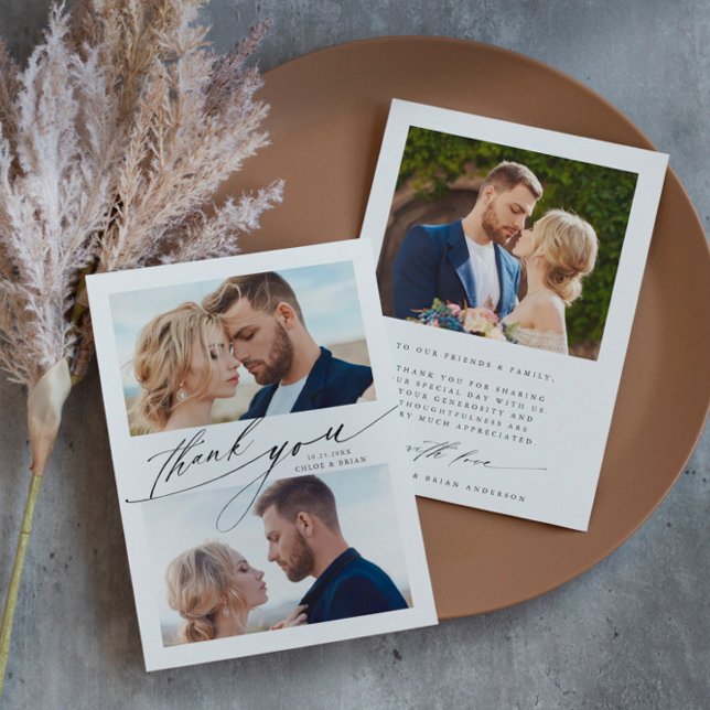 Cartão De Agradecimento Casamento Fotográfico do Modern Boho Calliographic (Criador carregado)