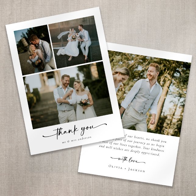 Cartão De Agradecimento Casamento Fotográfico do Script de Caligrafia 4 (Criador carregado)