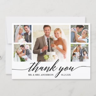 Cartão De Agradecimento Casamento Fotográfico do Script de Caligrafia Mode