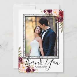 Cartão De Agradecimento Casamento Fotográfico do Script de Cinza Floral Bu