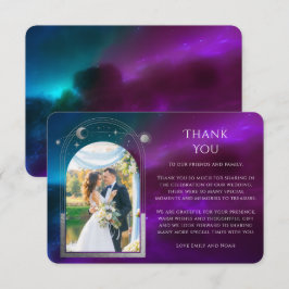 Cartão De Agradecimento Casamento Fotográfico do Sun Moon Roxo Cósmico