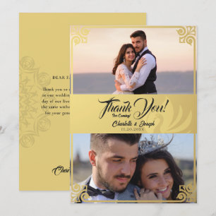 Cartão De Agradecimento Casamento Fotográfico do Swan 2, Dourado Deco da A