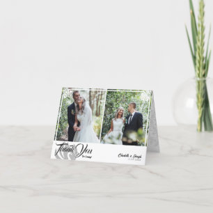 Cartão De Agradecimento Casamento Fotográfico do Swan 2 em Deco Branco Mod