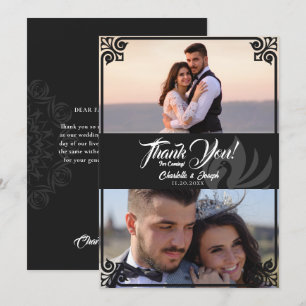 Cartão De Agradecimento Casamento Fotográfico do Swan 2 Preto da Arte Mode