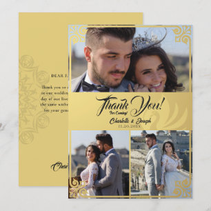 Cartão De Agradecimento Casamento Fotográfico do Swan 3 Dourado Deco de Ar