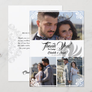 Cartão De Agradecimento Casamento Fotográfico do Swan 3 White Deco Art Mod