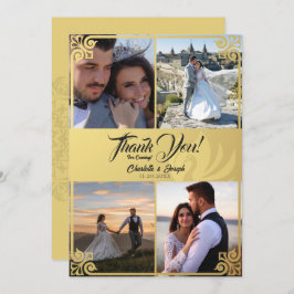 Cartão De Agradecimento Casamento Fotográfico do Swan 4, Deco Dourado da A