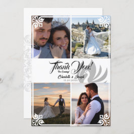 Cartão De Agradecimento Casamento Fotográfico do Swan 4 em Deco Branco da