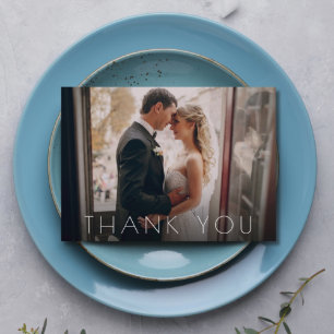 Cartão De Agradecimento Casamento Fotográfico Elegante Chic Dois Obrigado