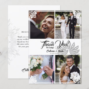 Cartão De Agradecimento Casamento Fotográfico em Branco 4 Deco Peacock