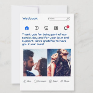 Cartão De Agradecimento Casamento Fotográfico moderno na mídia social