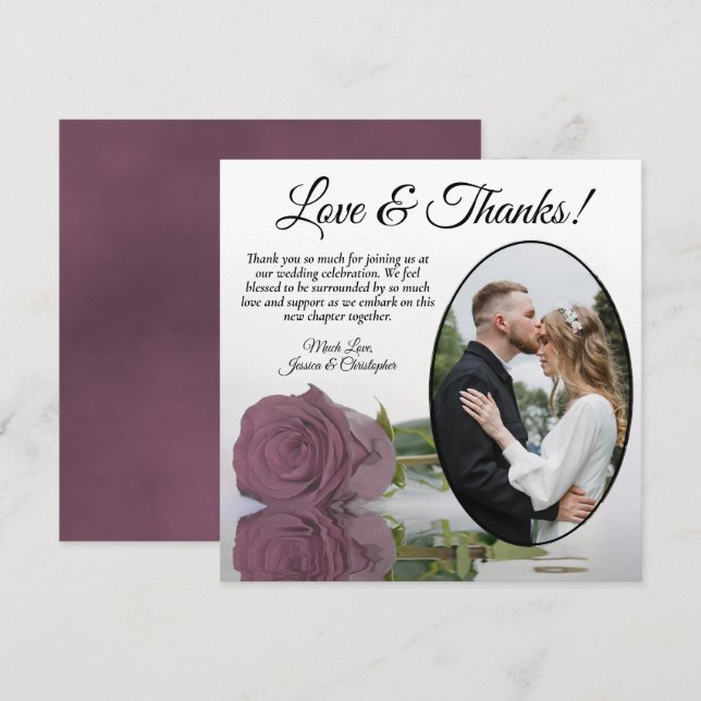 Cartão De Agradecimento Casamento Fotográfico Oval Rosa Rosa Rosa Rosa Ele (Frente/Verso)