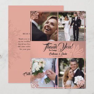 Cartão De Agradecimento Casamento Fotográfico Rosa 4, Deco Peacock, Arte M
