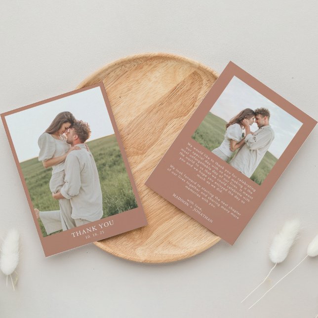 Cartão De Agradecimento Casamento Fotográfico Simples 2 Terracotta Classy (Criador carregado)