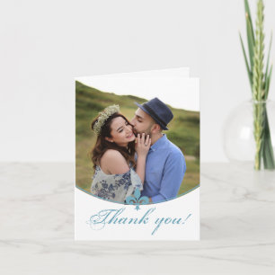Cartão De Agradecimento Casamento Fotográfico Teal Fleur de Lis Obrigado 