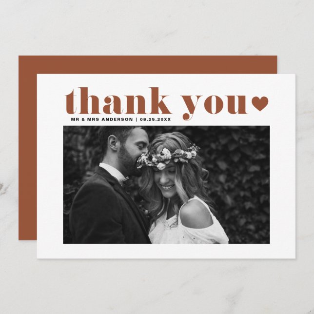 Cartão De Agradecimento Casamento Fotográfico Terracotta Retro Bold (Frente/Verso)