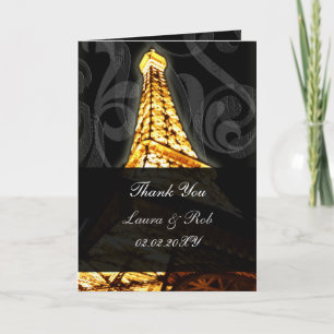 Cartão De Agradecimento Casamento Francês da Torre Eiffel Dourado Obrigad