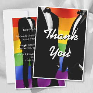 Cartão De Agradecimento Casamento Gay Moderno Elegante Arco-íris de Homens
