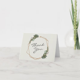 Cartão De Agradecimento Casamento Geométrico Boho Moderno com Verde e Dour